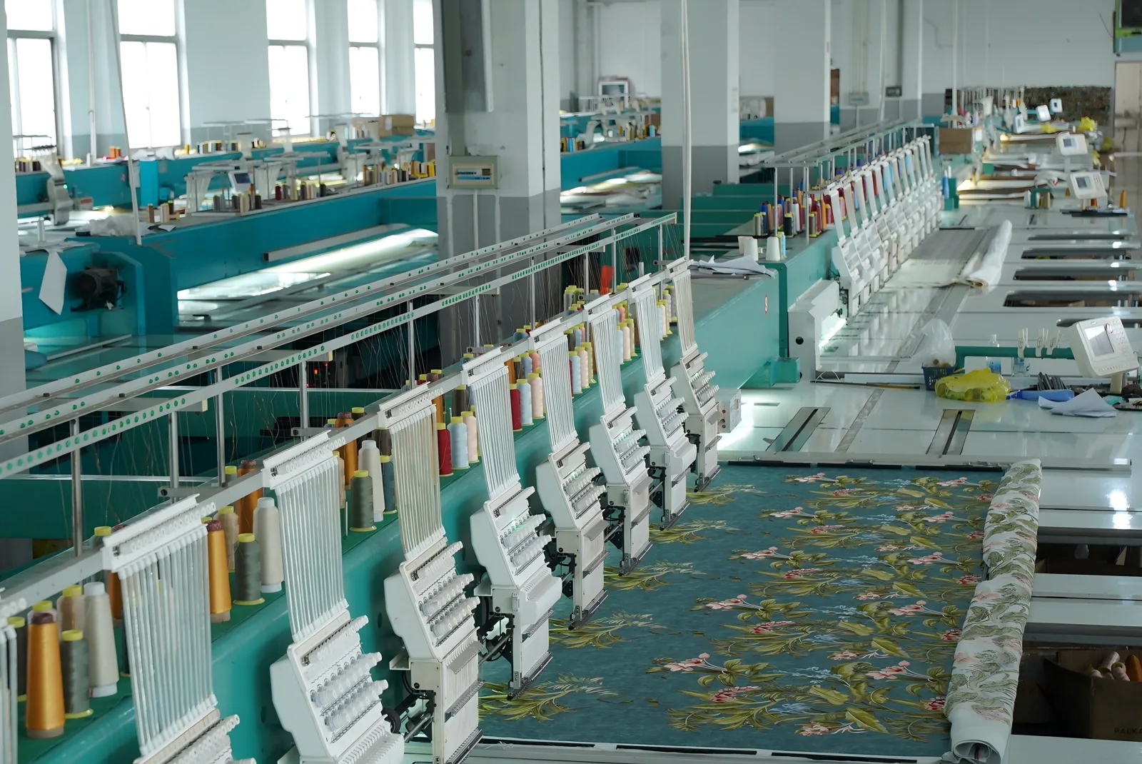 Embroidery machine row inside Houqi factory